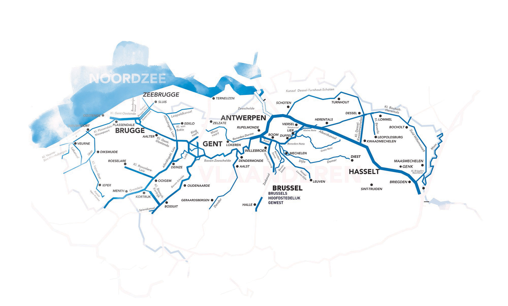Kaart van de waterwegen in vlaanderen